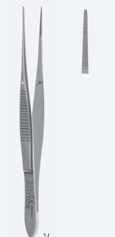 Пінцети, хірургічні, "Graefe", дисекційні, делікатні, прямі, кінчик 0,7 мм, загальна довжина 130 мм, 5 1/8". Бренд - Asanus Medizintechnik Gmb, Німеччина